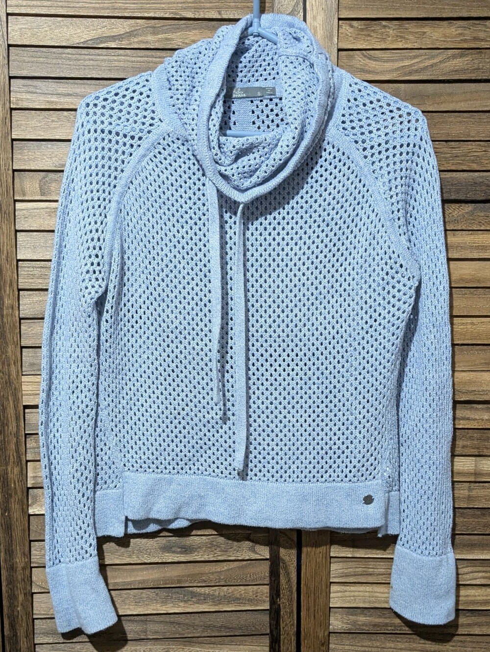 prAna Translucent Open Open-Knit Cowl Neck Sweater Blue Grey - Small